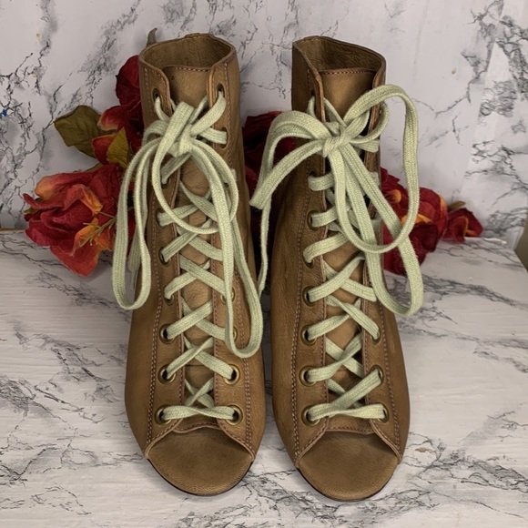 Ash Iggy Lace Up Peep Toe Tan Leather Ankle Booties - Picture 4 of 14